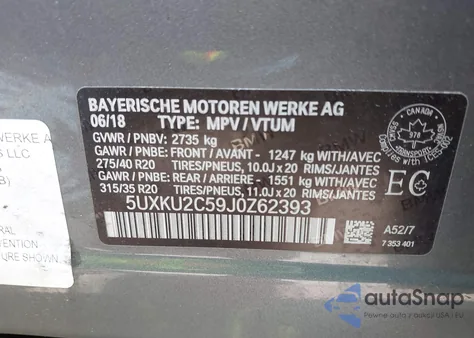 2018 BMW X6 xDrive35I из США, поврежденный, VIN 5UXKU2C59J0Z62393